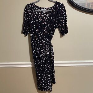 Motherhood Maternity Black Midi Dress with Pink and White Pattern